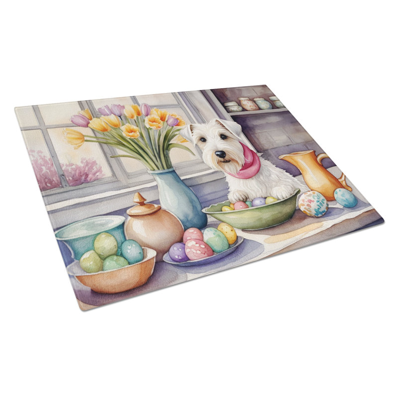 Decorating Easter Sealyham Terrier Glass Cutting Board