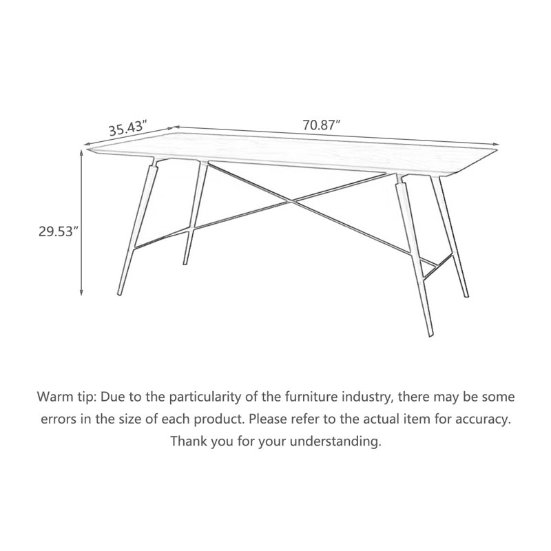 Table de salle à manger rectangulaire en bois massif de style nordique, H 29,53 po x L 70,87 po x l 35,43 po