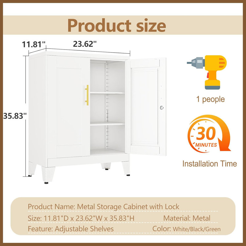 35.83" Metal Kitchen Pantry Storage Cabinet, Storage Cabinets with 2 Doors and 2 Adjustable Shelves, Pantry Cabinet, Freestanding Hutch Cupboard for Kitchen/Laundry/Living Room/Bedroom