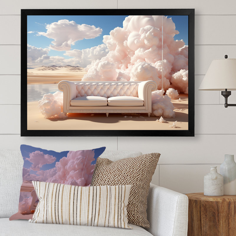 Marshmallow Mirage Fluffy Cloud sur toile, H 30 po x l 40 po x P 1,5 po, Cadre simple noir
