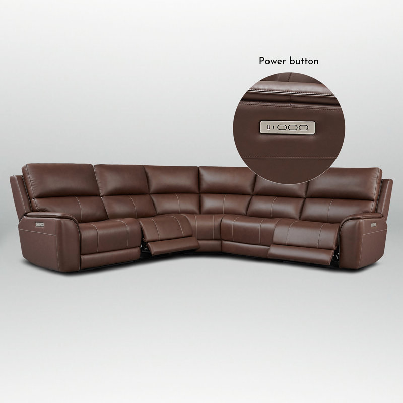 Canapé modulaire inclinable en cuir de 123 po, 3 fauteuils inclinables électriques, soutien lombaire réglable et appui-tête