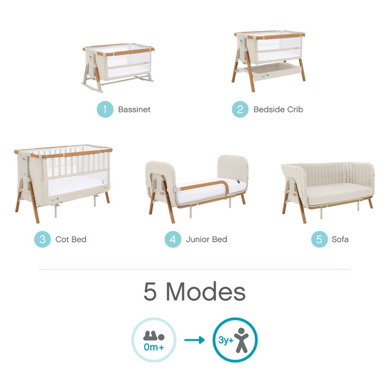 CoZee XL Complete Birth to 4+ Years Package, 5-in-1 Convertible Cot, Scandinavian Walnut/Ecru