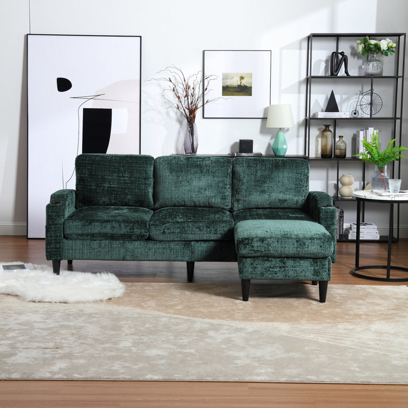 Canapé modulaire confortable avec poches latérales, 3 canapé en chenille pour espace de vie moderne 3, rangement et poche