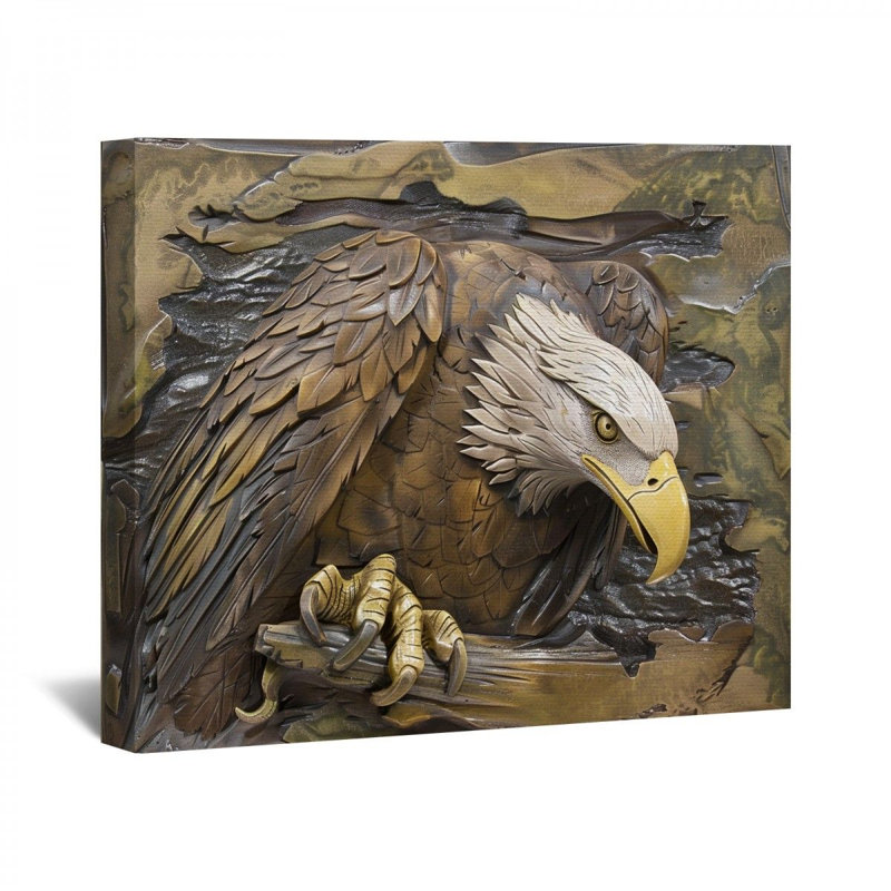 Aigle sur toile, H 11 po x l 14 po x P 3 po