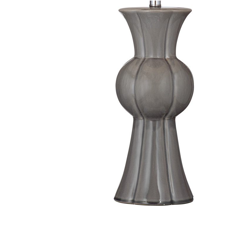Lampe de table en céramique Orillia gris avec abat-jour tambour conique blanc, classique