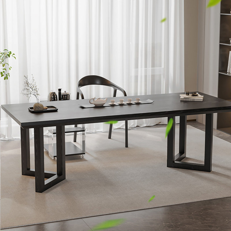 Black Rectangular Solid Wood Dining Table, 29.53"H x 86.61"L x 35.43"W