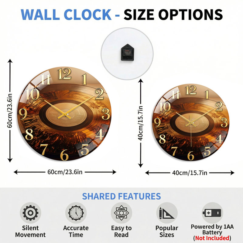 Horloge murale en bois, 60 x 60 cm (23,6 x 23,6 pouces)