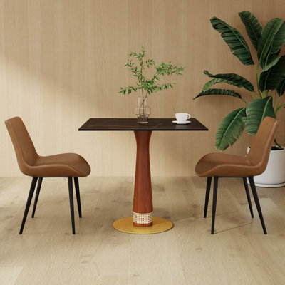 Ensemble de 3 petites tables de conférence carrées en pierre frittée moderne avec 2 fauteuils en similicuir