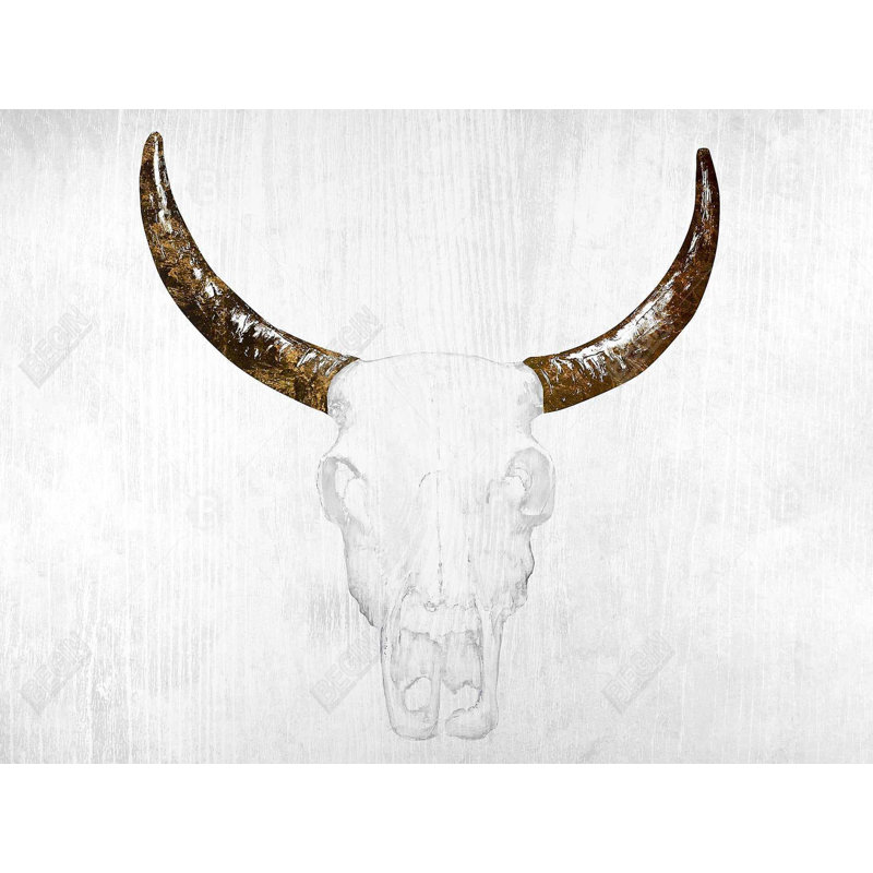 Décor de toile de crâne de taureau avec des cornes brunes, 49.25" H x 37.25" W
