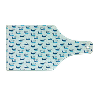 Ambesonne Whale Tempered Glass Cutting Board Fish Swimming Ocean Dark Sky Blue