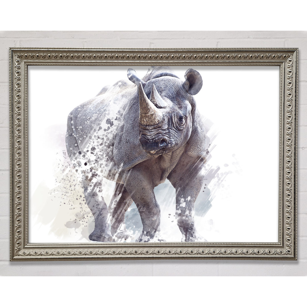 Aquarell Nashorn - Einzelner Bilderrahmen Kunstdrucke