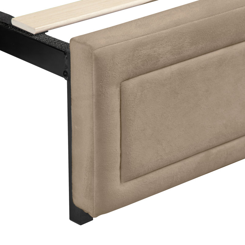 Lit plateforme tapissier avec rangement, Grand, Velours brun