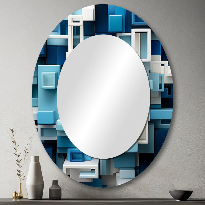 Miroir mural bleu moderne Op Art, 43 po x 33 po