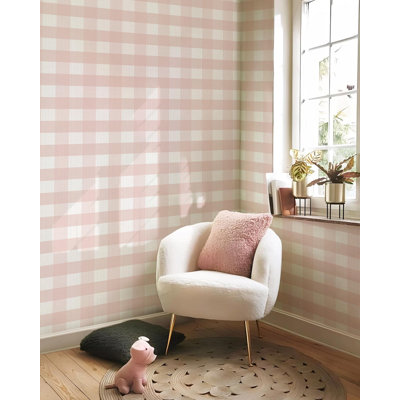 Papier peint rose vichy | Murale chambre d'enfant à carreaux Blush | Non tissé ou pelez et collez