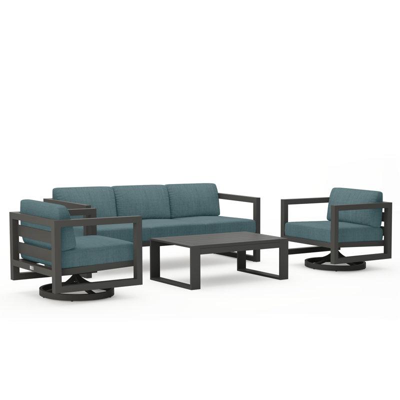 Avion 4 Piece Sofa Set With Swivel, Slate, Spectrum Indigo Sunbrella®