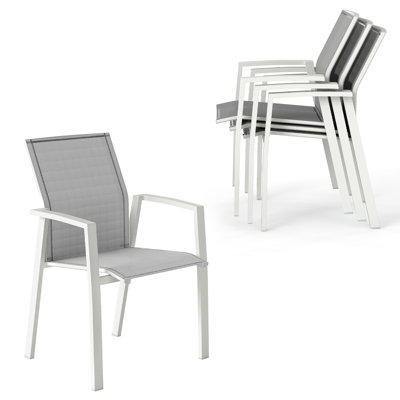 Stemple Aluminum Stackable Patio Dining Armchair, Fully Assembled