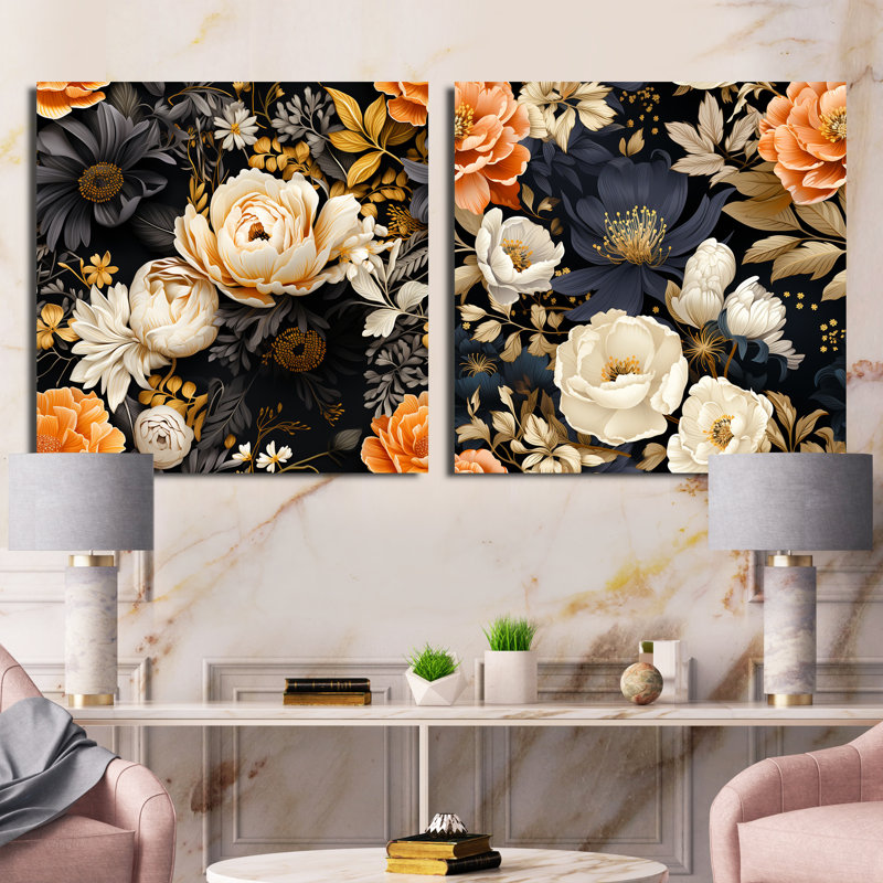 Splendid collage de mosaïques souci - ensemble de collage floral carré de 2, H 30 po x l 61 po, Toile tendue