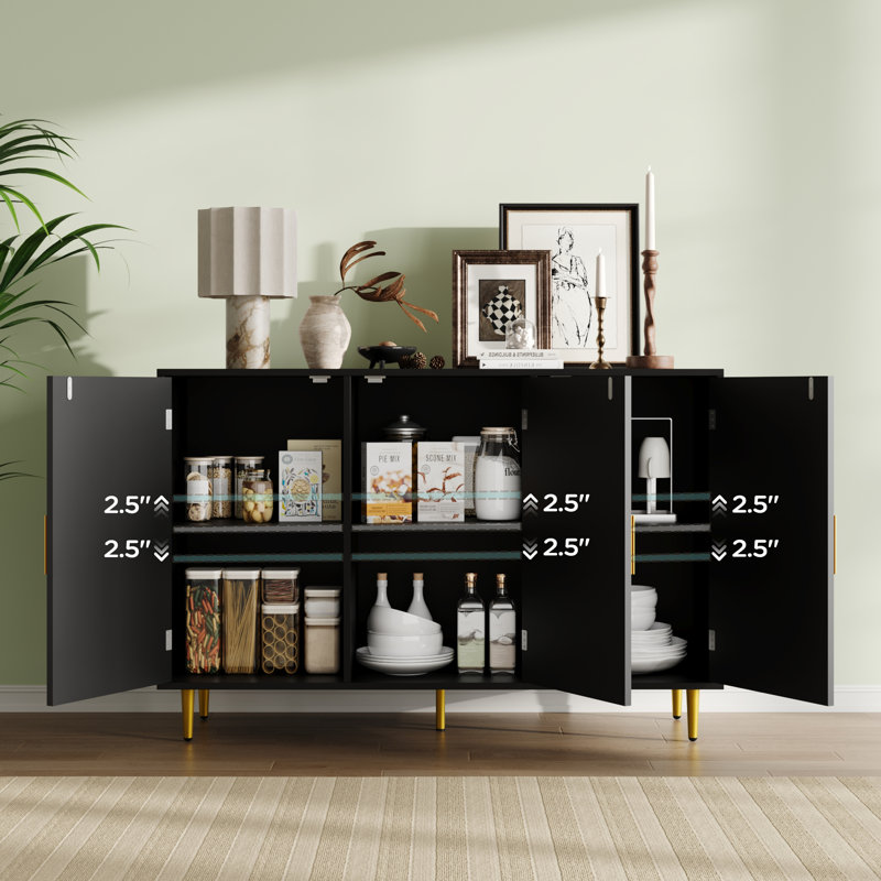 Sideboard Buffet Cabinet, Accent Coffee Bar Cabinet With 3 Doors, Entryway Cabinet For Living Room, Kitchen, Hallway, Black