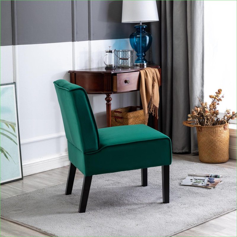 Chaises d'appoint capitonnées à boutons sans accoudoirs de 53 po Reese, Vert