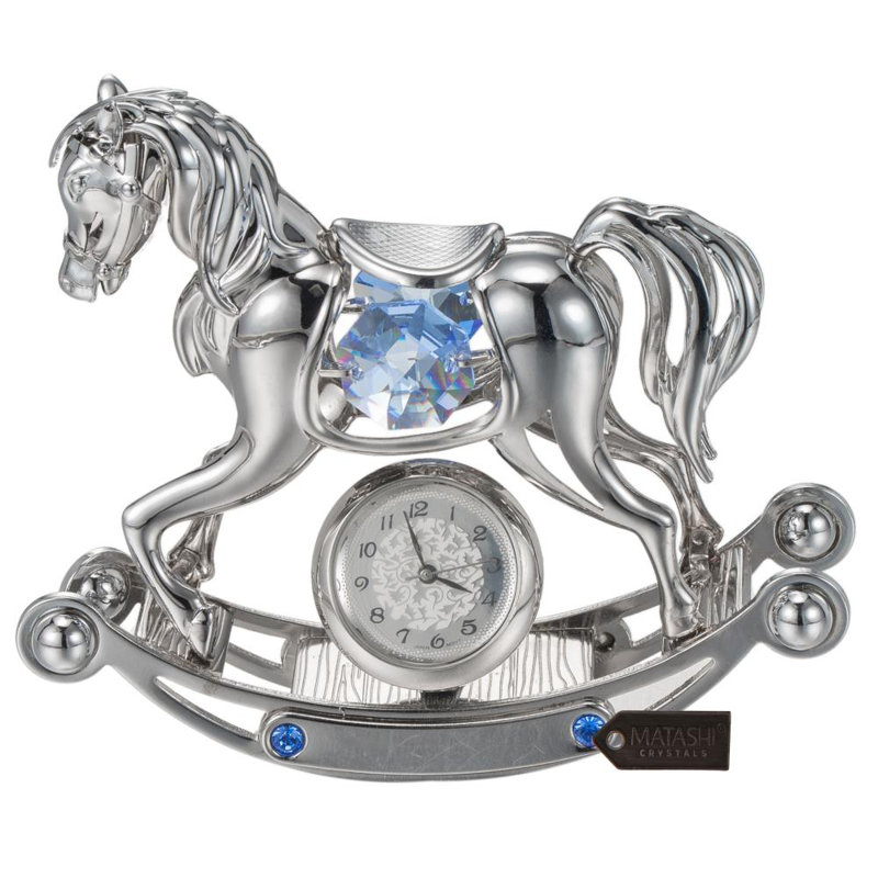 Figurine de bureau cheval berçant décorée de cristal, Argent