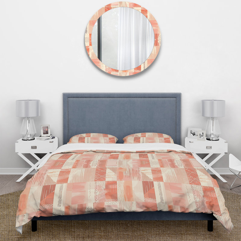 Ensemble de housse de couette Peach Boho Pastel, Housse de couette simple + 2 taies décoratives st