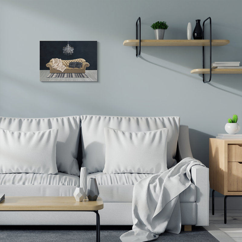 «Modern Living Room Interior Design Blue Gold», impression, Toile tendue, H 16 po x l 20 po