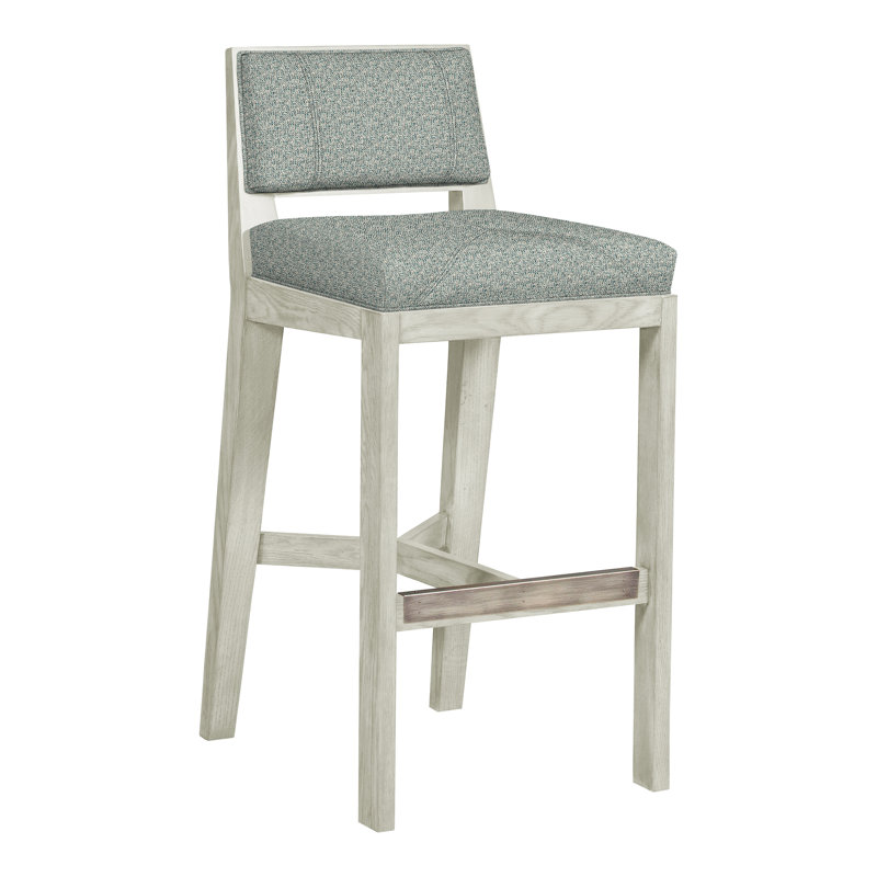 Scoville By Thom Filicia Upholstered Stool with Solid Wood Frame, Tuck Water, Wrenn