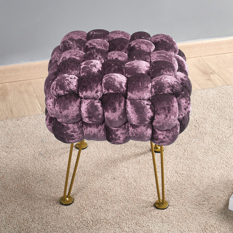 16" Wide Velvet Square Ottoman, Blackberry Velvet