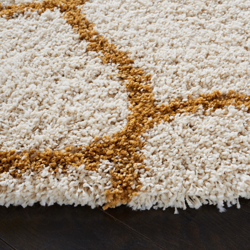 Tapis ivoire / vert Subrahmanyam, Rectangle 5 pi 3 po x 7 pi 6 po, Doré / ivoire
