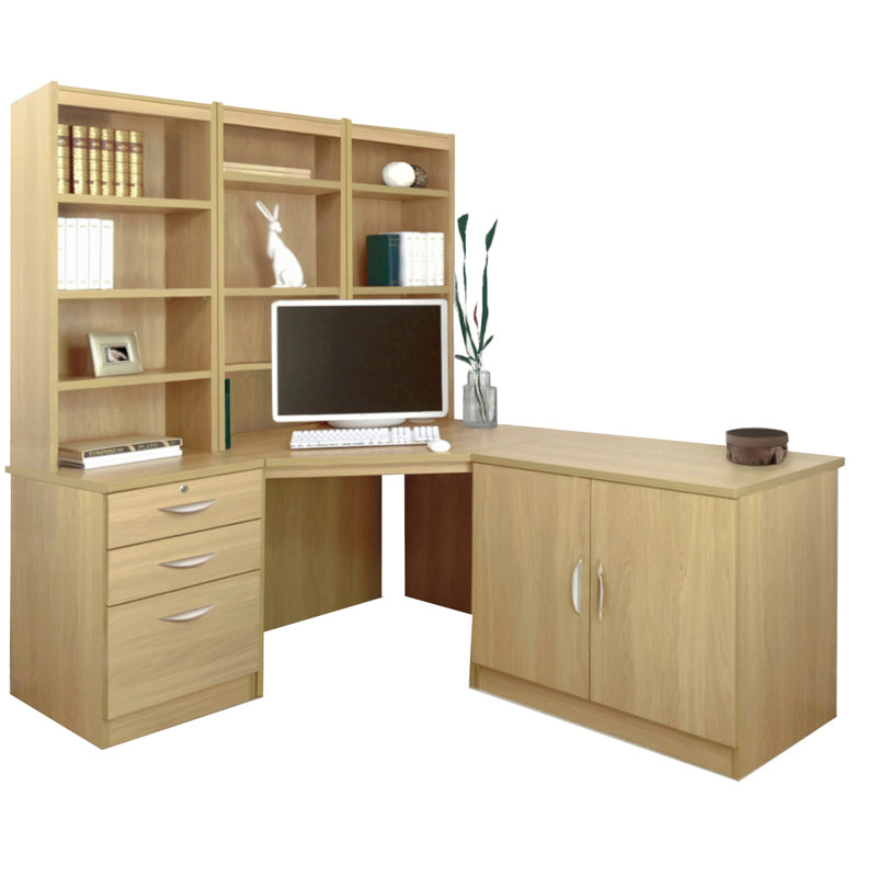 Brelynn 5 Piece Computer Desk Office Set, Classic Oak