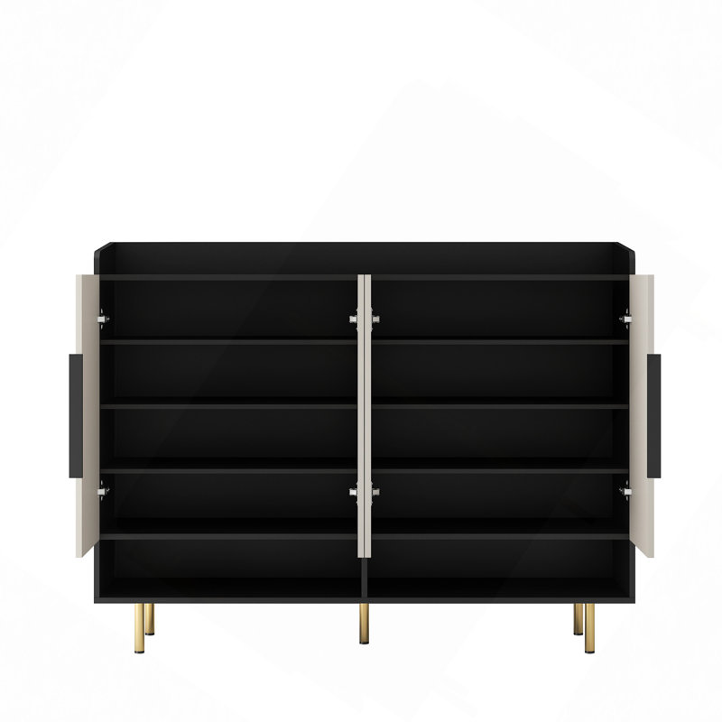 Buffet, armoire à chaussures avec 4 portes, grande armoire de rangement moderne pour chaussures avec tablettes réglables pour vestibule, salon, chambre à coucher