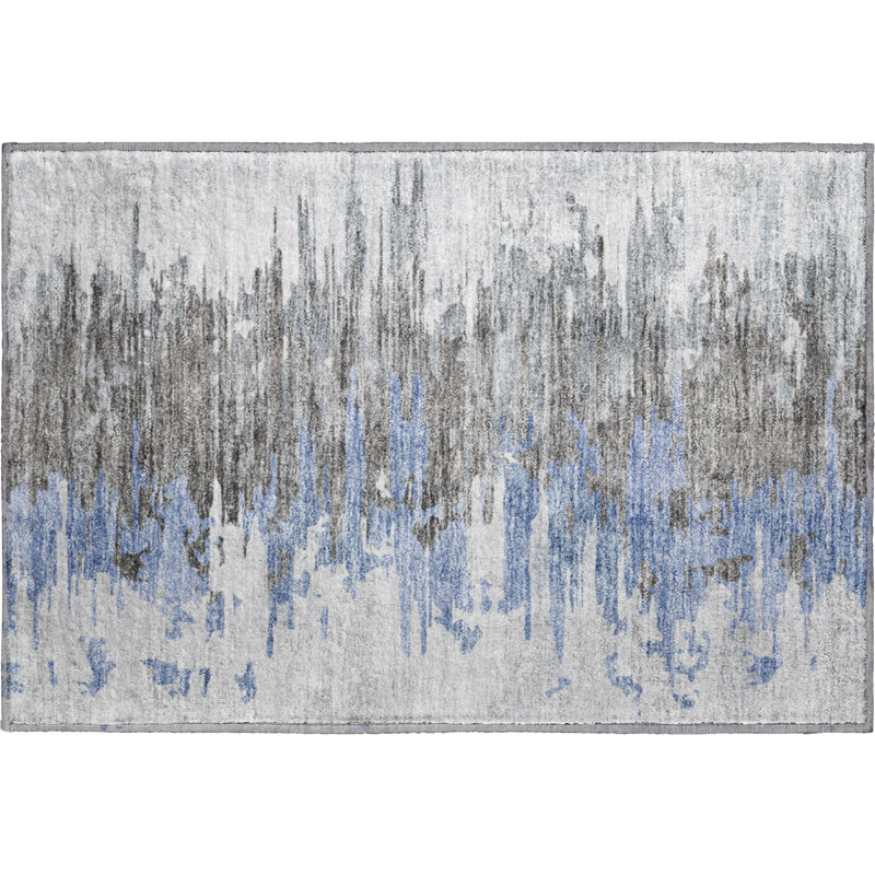 Premium Machine Washable Prisco Blue Rug, Rectangle 1'8" x 2'6"
