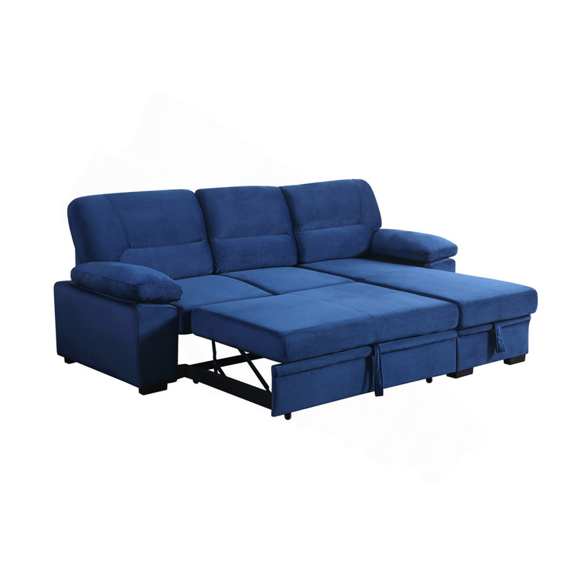 Canapé-lit modulaire réversible en tissu de velours bleu 97,5 po Kipling, Bleu