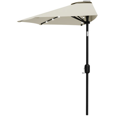 Demi-parasol de patio de 9 pi avec lumières solaires à DEL, auvent extérieur à manivelle pour balcon, terrasse, jardin et cour arrière