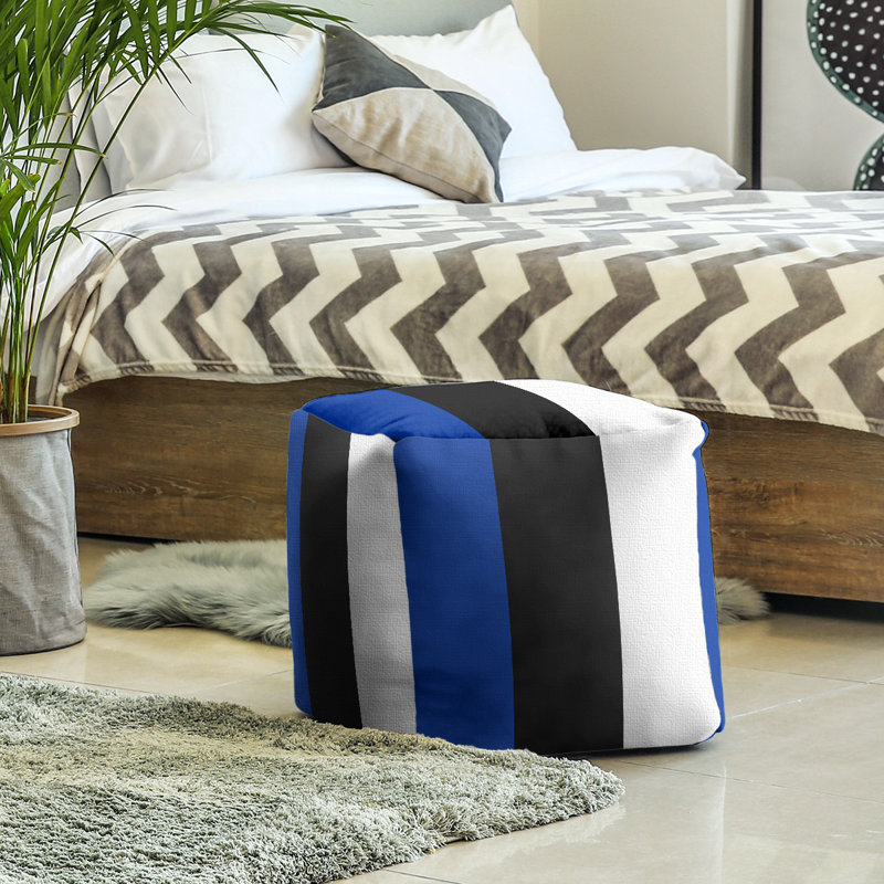 Repose-pieds cube california stripes, Bleu / noir / blanc