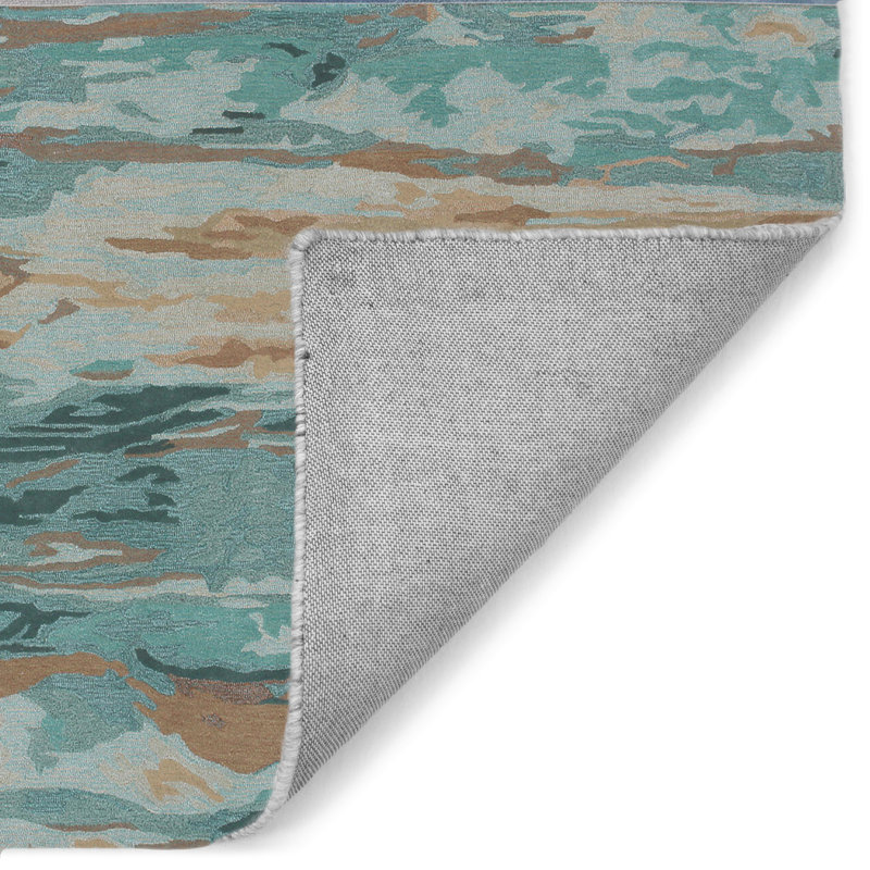 Tapis abstrait en laine touffeté à la main bleu sarcelle / brun, Rectangle 3 pi 6 po x 5 pi 6 po