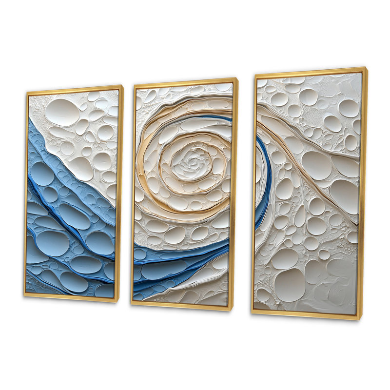 Spirales abstraites dans des tons blancs et bleus II - ensemble de reproductions d'art abstrait spirales murales