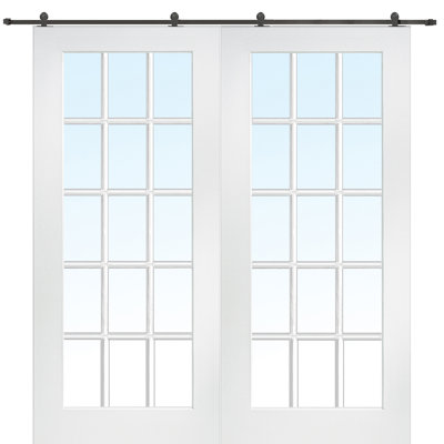 Glass Manufactured Wood Primed Barn Door with Installation Hardware Kit