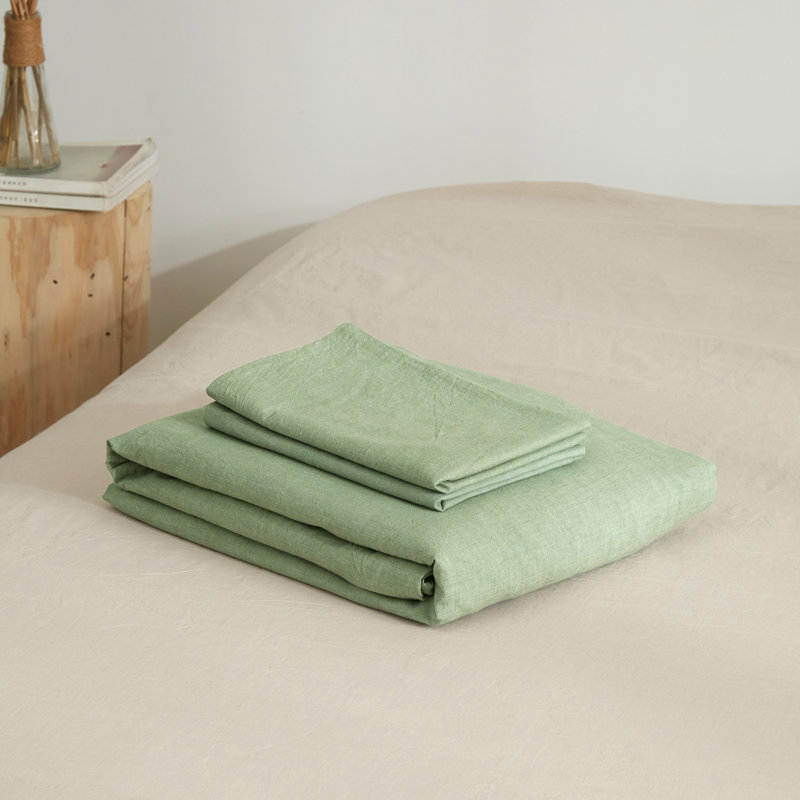 Ensemble de housse de couette douce en coton délavé Boho, Vert clair, Housse de couette grand et 2 taies d'oreiller stan