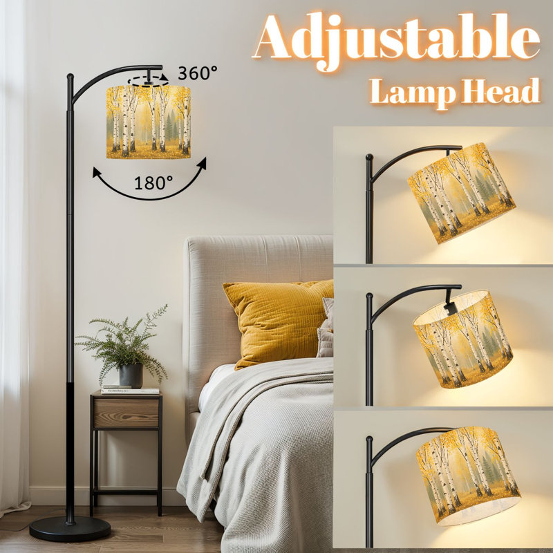 Lampe sur pied à arc avec abat-jour réglable Aspen Tree Modern Abstract Forest Birch Trees Leaves Grass Field Lamp Lamping