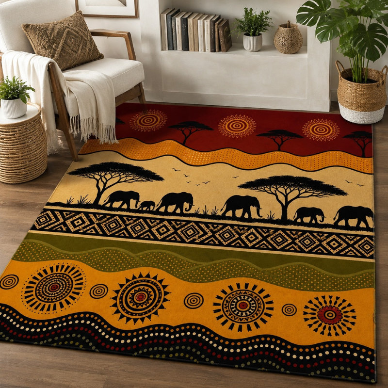 1 tapis africain Tribal Elephants, L 70,9 po x L 98,4 po x 1 pièce