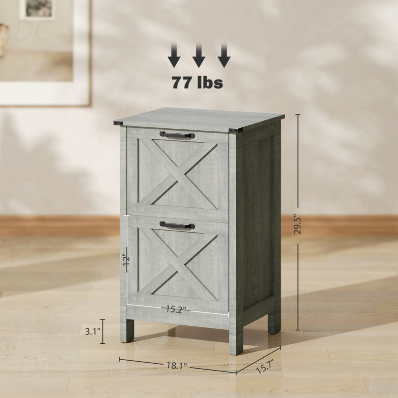 Classeur à 2 tiroirs, armoire de rangement rustique, gris clair, buffet, Gris