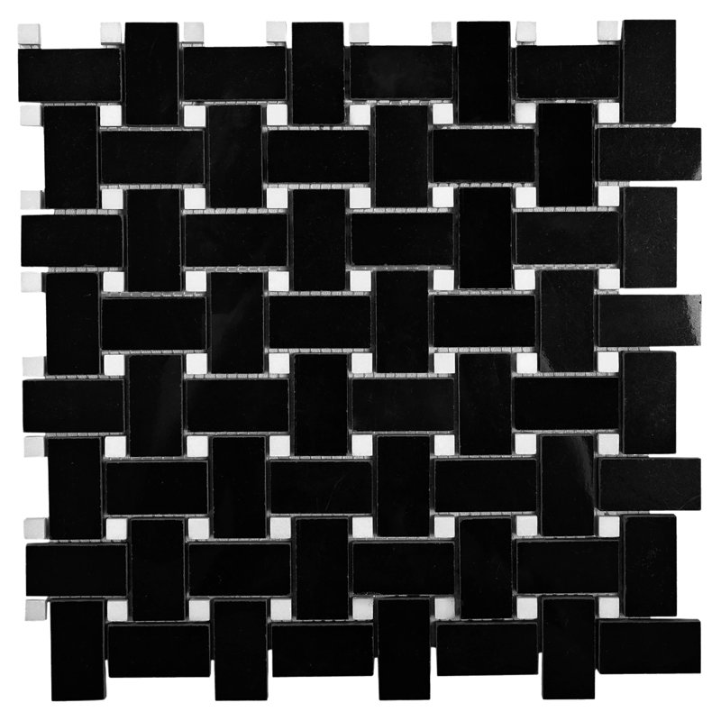 12" x 12" Natural Stone Basketweave Mosaic Wall & Floor Tile, Black