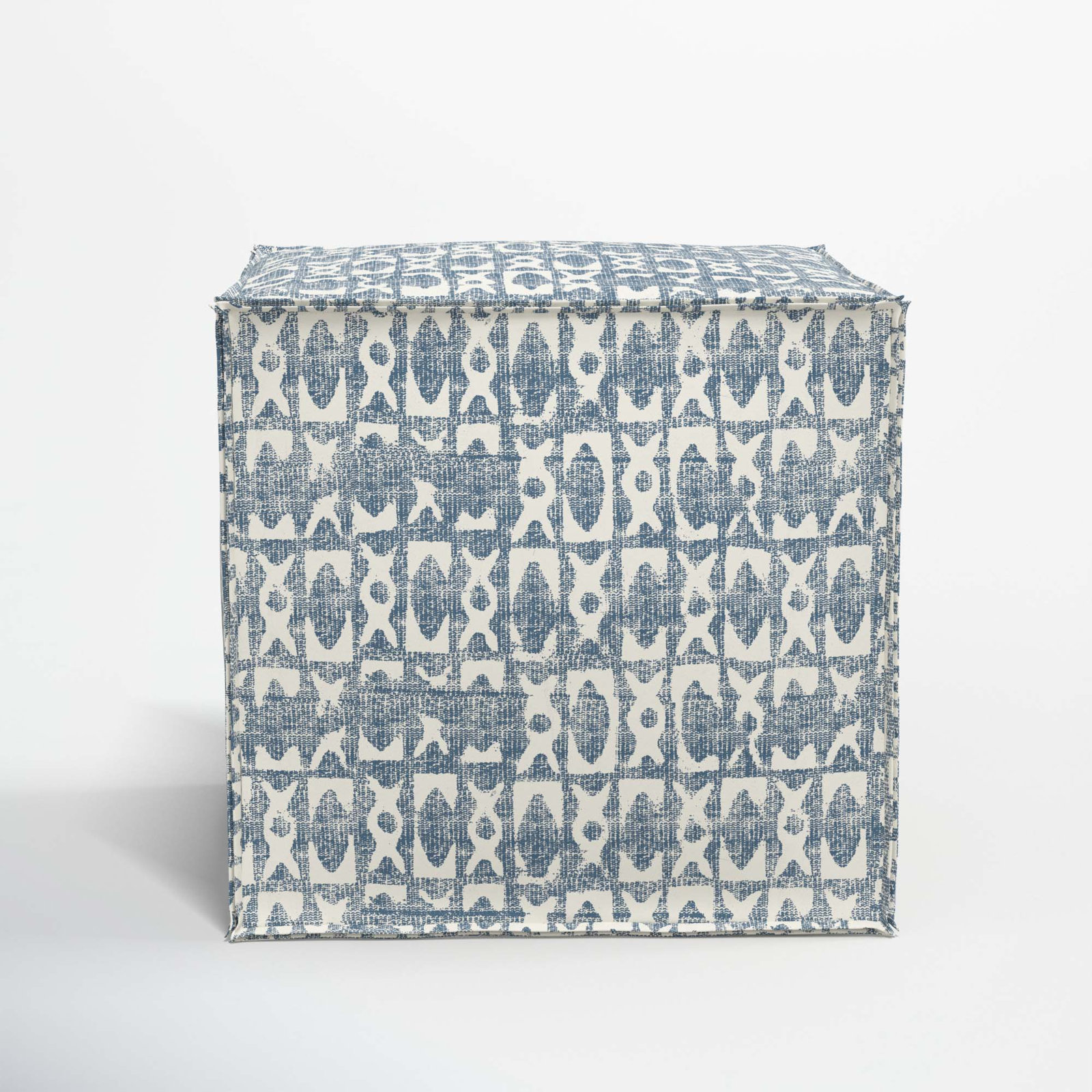 Upholstered Ottoman, Texture Block Blue