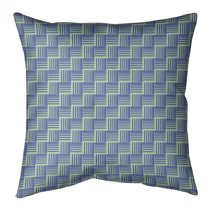 Rayures tressées Coussin décoratif, Bourre en polyester, H 14 po x l 14 po, Petit vert, bleu