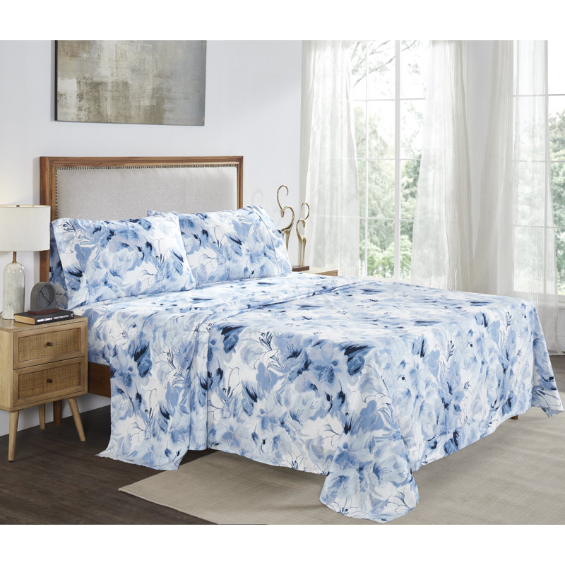 4 Piece Microfiber Bed Sheet Sets, King Flat Sheet with 2 Pillowcases