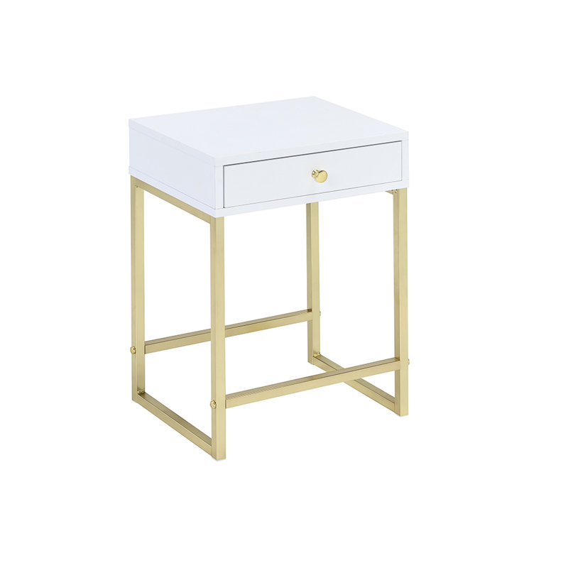 Table d'appoint moderne blanche et laiton pour couloir - profondeur de produit de 12 po, poids de construction rectangulaire de la chambre à coucher 45 lb, peu encombrant
