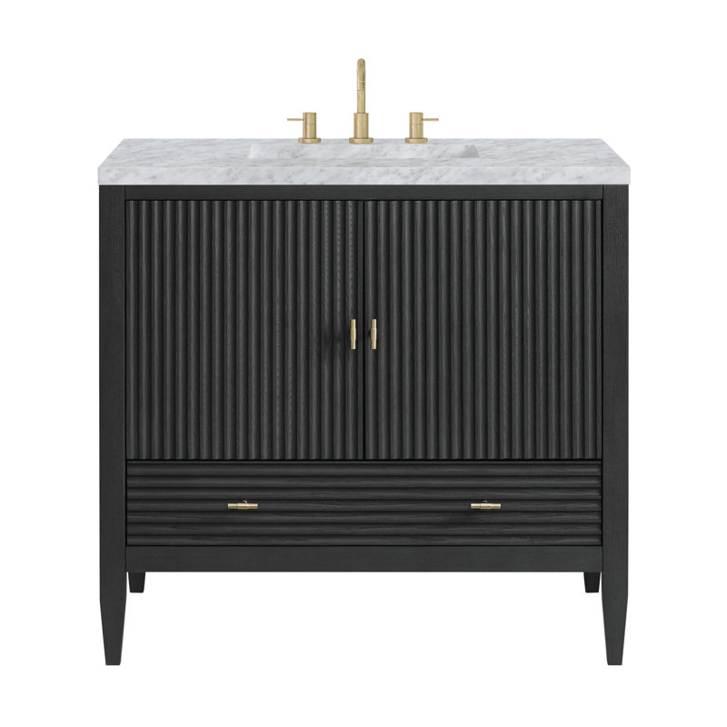 Myrrin 36'' W Single Vanity, Carbon Oak, Carrara White, 8" Widespread