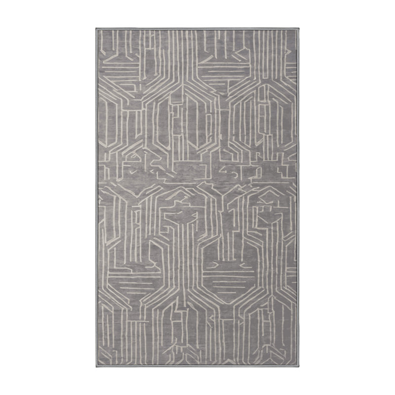 Tapis gris soyeux et moelleux, Rectangle 7 pi x 10 pi