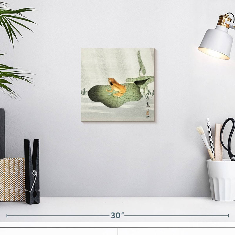 Grenouille ronce sur feuille de lotus, H 10 po x l 10 po